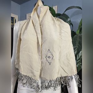 Vintage 30's Monogrammed Opera Scarf "S" /  Victorian Black lace Velvet Scarf